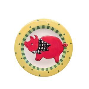 Pig BBQ Dinner Plate Becca Collectible Ceramic Red Yellow Colorful Home Decor